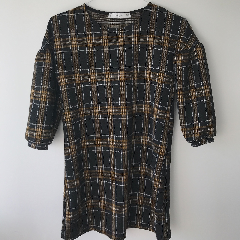 Mango Gold and Black Plaid Dress